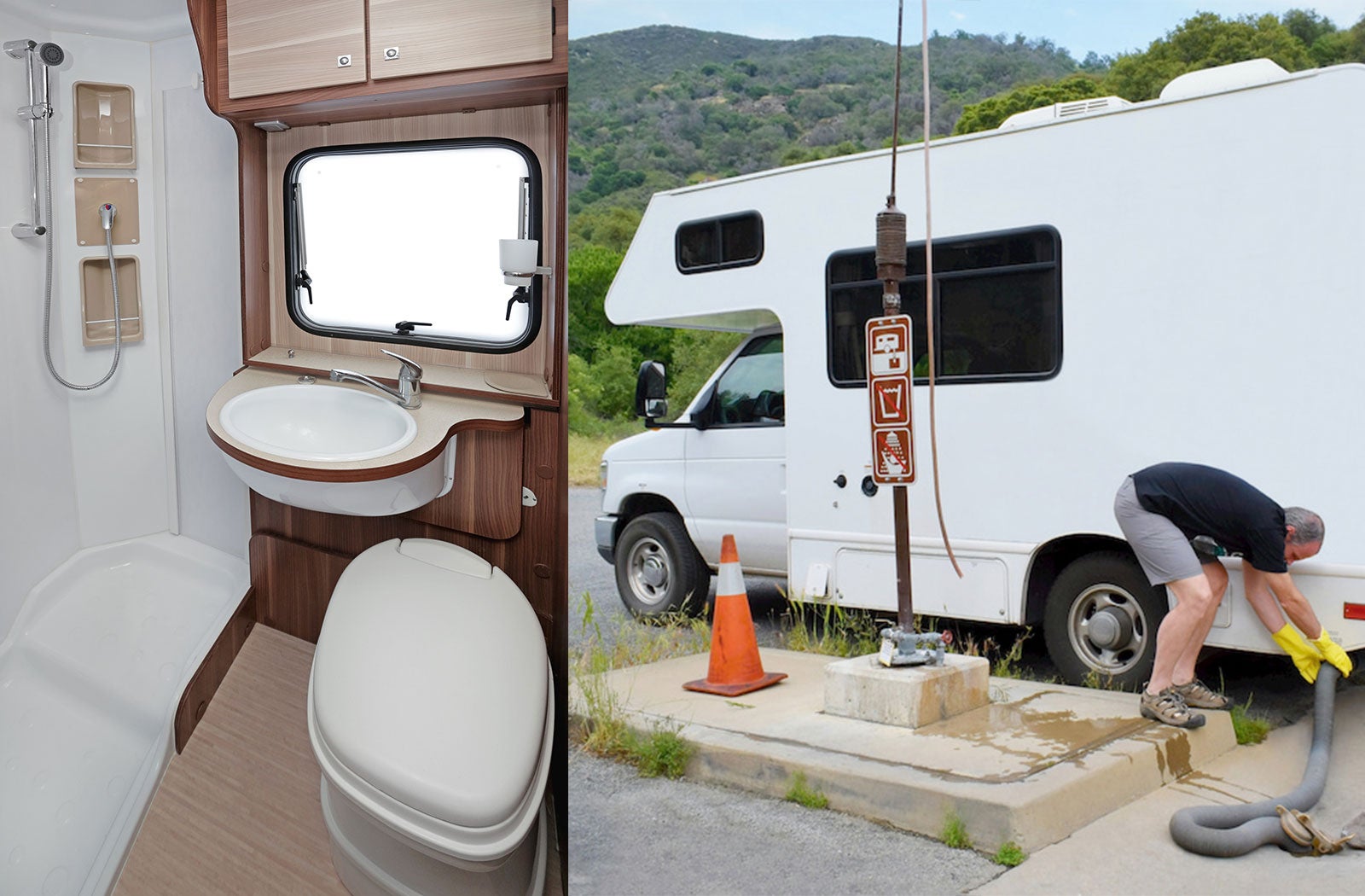 Portable RV/camper toilet and holding tank setup in Houghton, Michigan